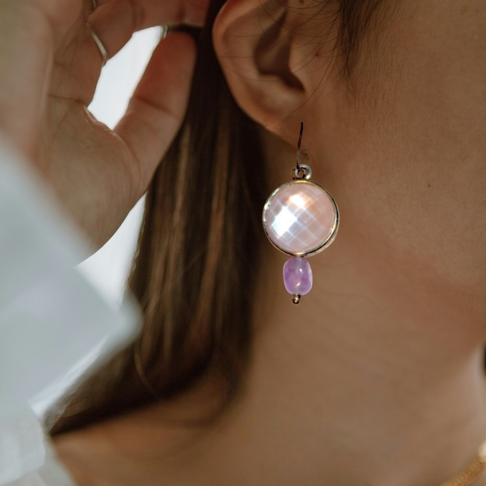 Sterling Silver Amethyst and Mother of Pearl Vintage Whitney Kelly Earrings